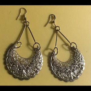 Vintage Gold Filigree Bollywood Belly Dancing  3” Long Dangle Earring Pierced